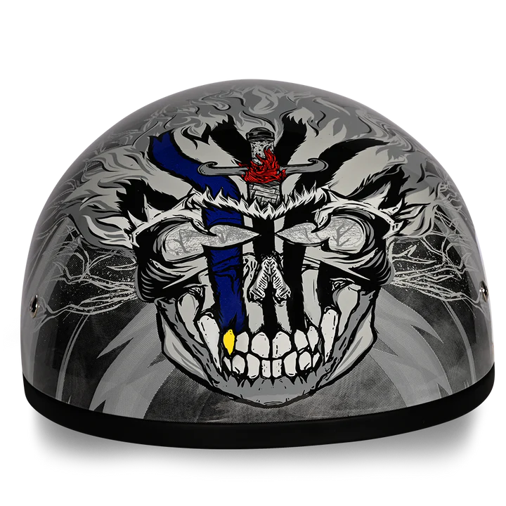 D6-TH DOT Approved Daytona Motorcycle Half Face Helmet - Skull Cap Graphics for Men & Women, Scooters, ATVs, UTVs & Choppers - W/ Thunder