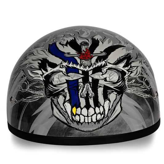 D6-TH DOT Approved Daytona Motorcycle Half Face Helmet - Skull Cap Graphics for Men & Women, Scooters, ATVs, UTVs & Choppers - W/ Thunder