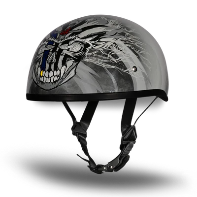 D6-TH DOT Approved Daytona Motorcycle Half Face Helmet - Skull Cap Graphics for Men & Women, Scooters, ATVs, UTVs & Choppers - W/ Thunder