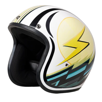 DC6-LT DOT Approved Daytona Cruiser Open Face Motorcycle Helmet - Men, Women & Youth - With Visor & Graphics - W/ Lightning