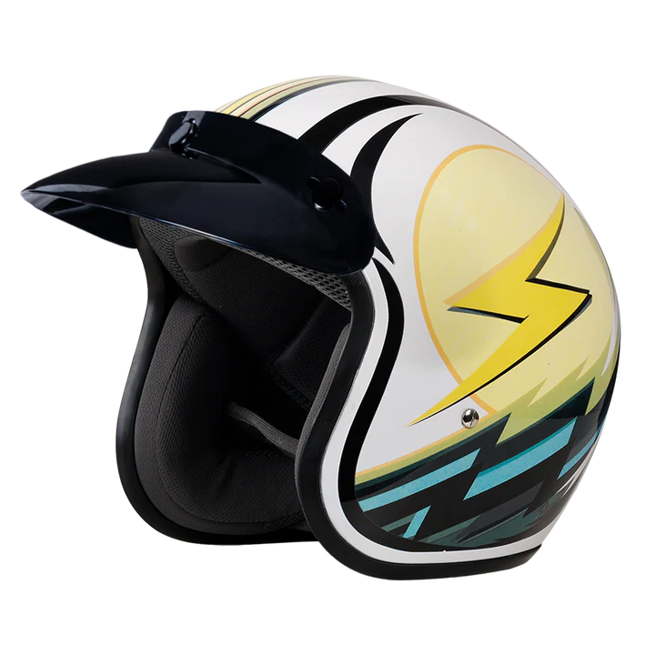 DC6-LT DOT Approved Daytona Cruiser Open Face Motorcycle Helmet - Men, Women & Youth - With Visor & Graphics - W/ Lightning