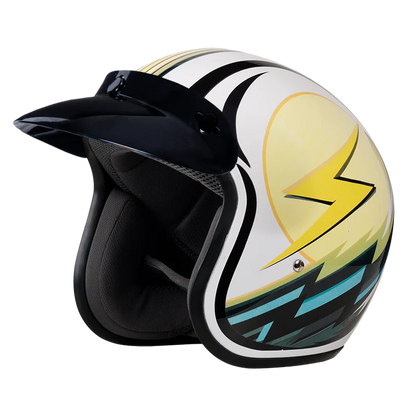 DC6-LT DOT Approved Daytona Cruiser Open Face Motorcycle Helmet - Men, Women & Youth - With Visor & Graphics - W/ Lightning