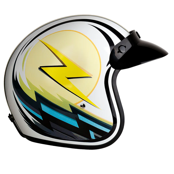 DC6-LT DOT Approved Daytona Cruiser Open Face Motorcycle Helmet - Men, Women & Youth - With Visor & Graphics - W/ Lightning