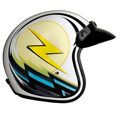 DC6-LT DOT Approved Daytona Cruiser Open Face Motorcycle Helmet - Men, Women & Youth - With Visor & Graphics - W/ Lightning