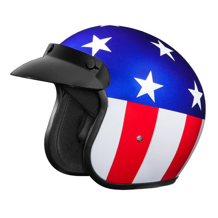 DC6-CA DOT Approved Daytona Cruiser Open Face Motorcycle Helmet - Men, Women & Youth - With Visor & Graphics - W/ Captain America