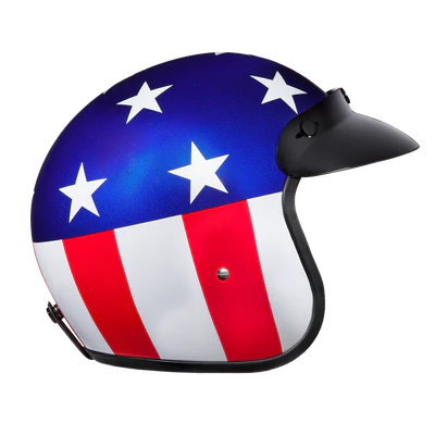 DC6-CA DOT Approved Daytona Cruiser Open Face Motorcycle Helmet - Men, Women & Youth - With Visor & Graphics - W/ Captain America