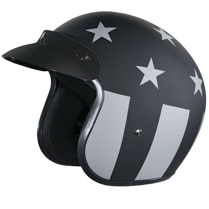 DC6-CAS DOT Approved Daytona Cruiser Open Face Motorcycle Helmet - Men, Women & Youth - With Visor & Graphics - W/ Captain America Stealth