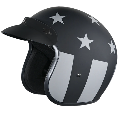 DC6-CAS DOT Approved Daytona Cruiser Open Face Motorcycle Helmet - Men, Women & Youth - With Visor & Graphics - W/ Captain America Stealth