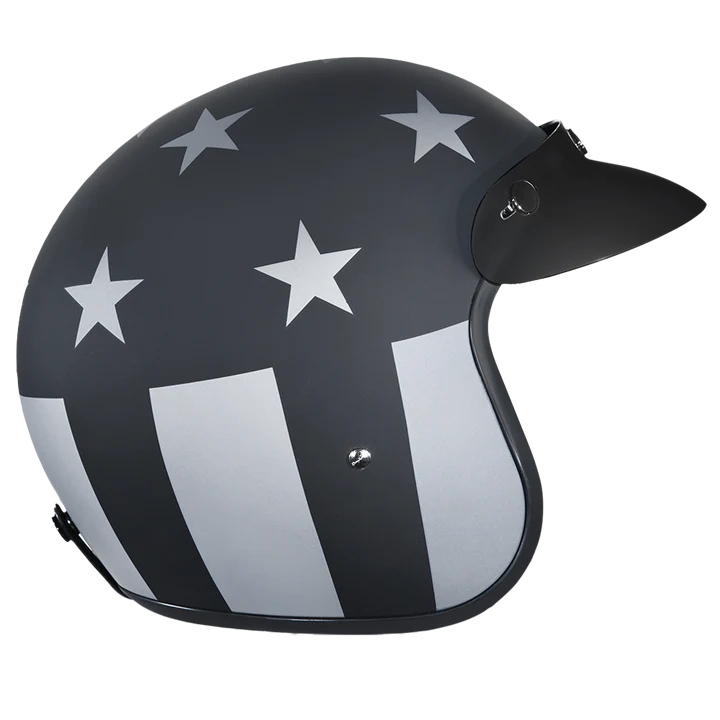 DC6-CAS DOT Approved Daytona Cruiser Open Face Motorcycle Helmet - Men, Women & Youth - With Visor & Graphics - W/ Captain America Stealth