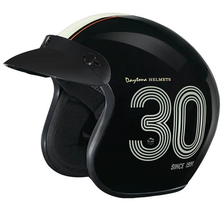 DC6-DAY DOT Approved Daytona Cruiser Open Face Motorcycle Helmet - Men, Women & Youth - With Visor & Graphics - W/ Daytona 30th