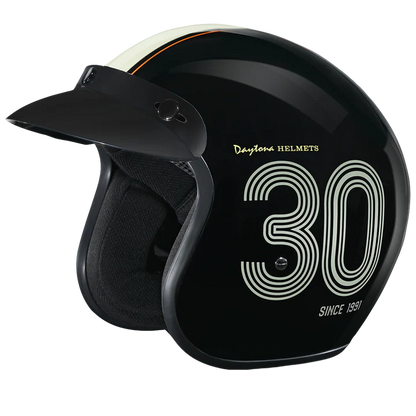 DC6-DAY DOT Approved Daytona Cruiser Open Face Motorcycle Helmet - Men, Women & Youth - With Visor & Graphics - W/ Daytona 30th