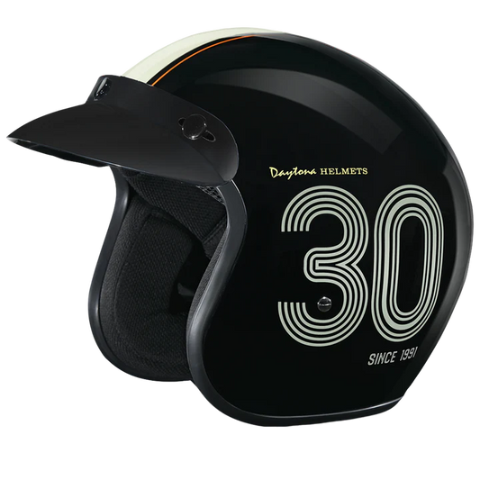 DC6-DAY DOT Approved Daytona Cruiser Open Face Motorcycle Helmet - Men, Women & Youth - With Visor & Graphics - W/ Daytona 30th