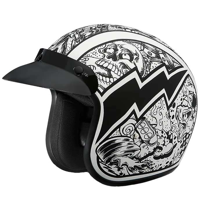 DC6-G DOT Approved Daytona Cruiser Open Face Motorcycle Helmet - Men, Women & Youth - With Visor & Graphics - W/ Graffiti