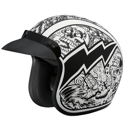 DC6-G DOT Approved Daytona Cruiser Open Face Motorcycle Helmet - Men, Women & Youth - With Visor & Graphics - W/ Graffiti