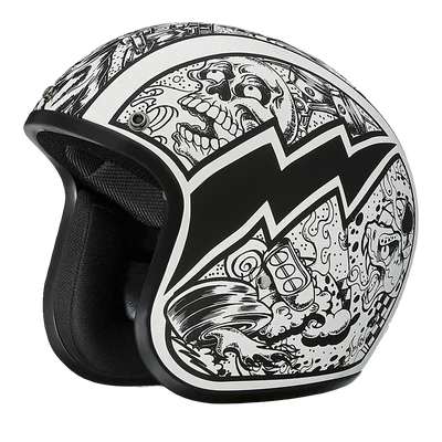 DC6-G DOT Approved Daytona Cruiser Open Face Motorcycle Helmet - Men, Women & Youth - With Visor & Graphics - W/ Graffiti