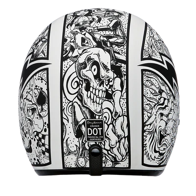 DC6-G DOT Approved Daytona Cruiser Open Face Motorcycle Helmet - Men, Women & Youth - With Visor & Graphics - W/ Graffiti