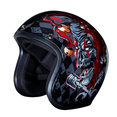 DC6-J DOT Approved Daytona Cruiser Open Face Motorcycle Helmet - Men, Women & Youth - With Visor & Graphics - W/ Joker