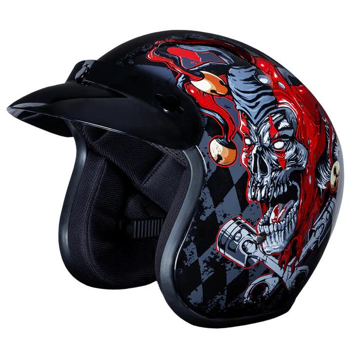 DC6-J DOT Approved Daytona Cruiser Open Face Motorcycle Helmet - Men, Women & Youth - With Visor & Graphics - W/ Joker