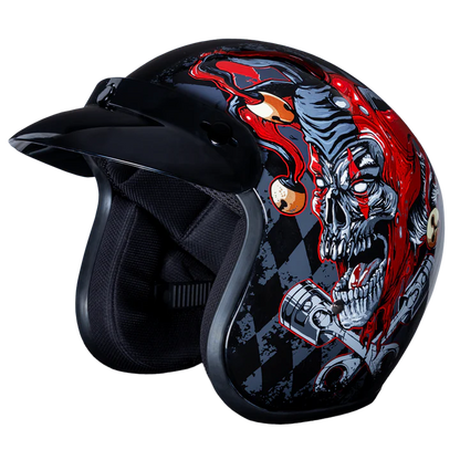 DC6-J DOT Approved Daytona Cruiser Open Face Motorcycle Helmet - Men, Women & Youth - With Visor & Graphics - W/ Joker