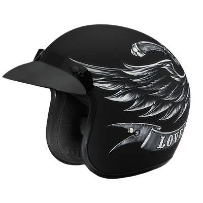 DC6-L DOT Approved Daytona Cruiser Open Face Motorcycle Helmet - Men, Women & Youth - With Visor & Graphics - W/ Love It