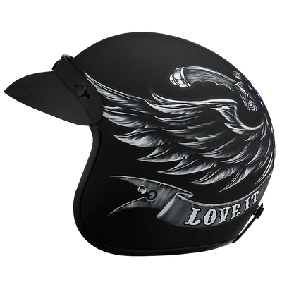 DC6-L DOT Approved Daytona Cruiser Open Face Motorcycle Helmet - Men, Women & Youth - With Visor & Graphics - W/ Love It