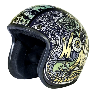 DC6-M DOT Approved Daytona Cruiser Open Face Motorcycle Helmet - Men, Women & Youth - With Visor & Graphics - W/ Money