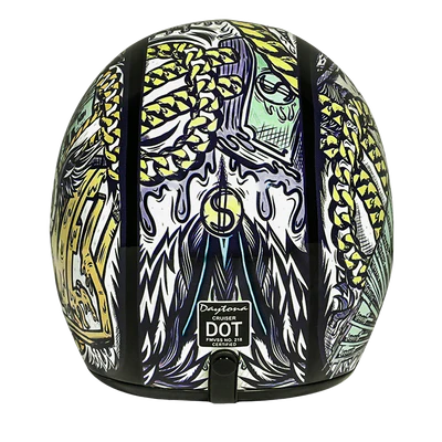 DC6-M DOT Approved Daytona Cruiser Open Face Motorcycle Helmet - Men, Women & Youth - With Visor & Graphics - W/ Money