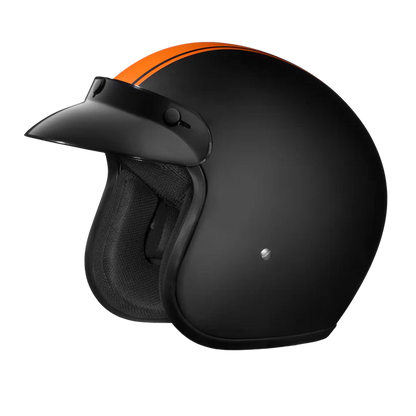 DC6-O DOT Approved Daytona Cruiser Open Face Motorcycle Helmet - Men, Women & Youth - With Visor & Graphics - W/ Orange Pin Stripe