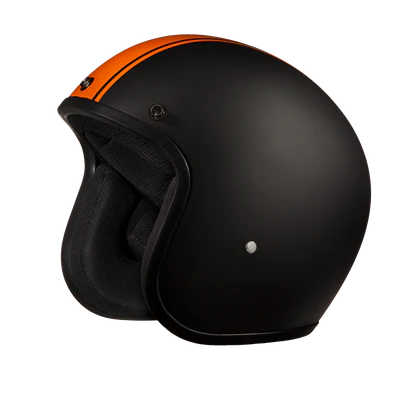 DC6-O DOT Approved Daytona Cruiser Open Face Motorcycle Helmet - Men, Women & Youth - With Visor & Graphics - W/ Orange Pin Stripe