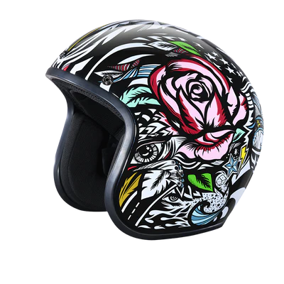 DC6-T DOT Approved Daytona Cruiser Open Face Motorcycle Helmet - Men, Women & Youth - With Visor & Graphics - W/ Tribal