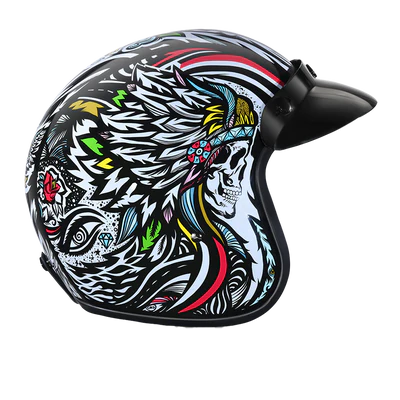 DC6-T DOT Approved Daytona Cruiser Open Face Motorcycle Helmet - Men, Women & Youth - With Visor & Graphics - W/ Tribal