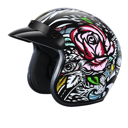 DC6-T DOT Approved Daytona Cruiser Open Face Motorcycle Helmet - Men, Women & Youth - With Visor & Graphics - W/ Tribal