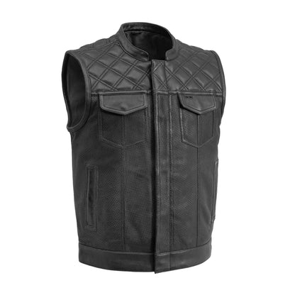 FIM693PERF-BBLK-Downside Perforated Men's Motorcycle Leather Vest