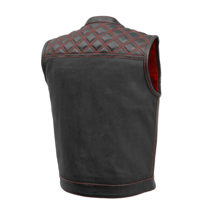 FIM693PERF-BLKRD-Downside Perforated Men's Motorcycle Leather Vest