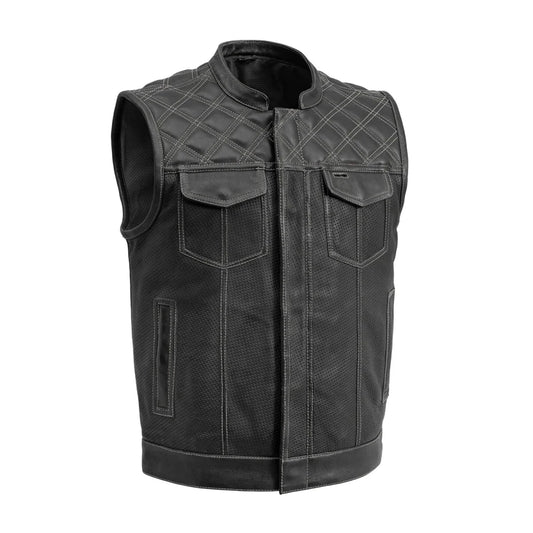 FIM693PERF-BKG-Downside Perforated Men's Motorcycle Leather Vest