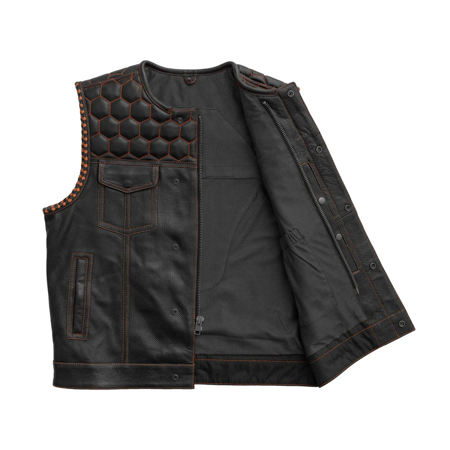 FIM049PERF-BLKOG-Hornet Perforated Men's Club Style Leather Vest