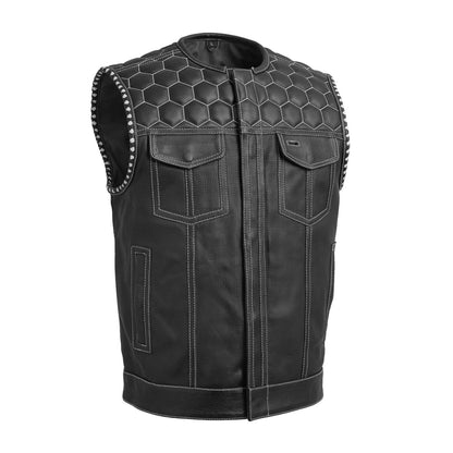 FIM049PERF-BLKWH-Hornet Perforated Men's Club Style Leather Vest