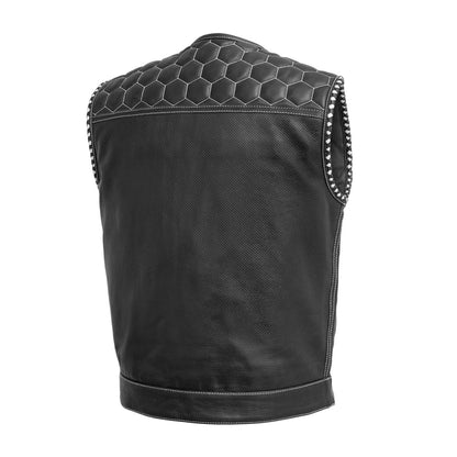 FIM049PERF-BLKWH-Hornet Perforated Men's Club Style Leather Vest