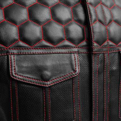 FIM049PERF-BLKRD-Hornet Perforated Men's Club Style Leather Vest