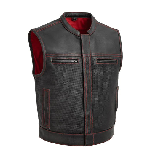 FIM650PERF-BLKRD-Lowrider Perforated Men's Leather Vest