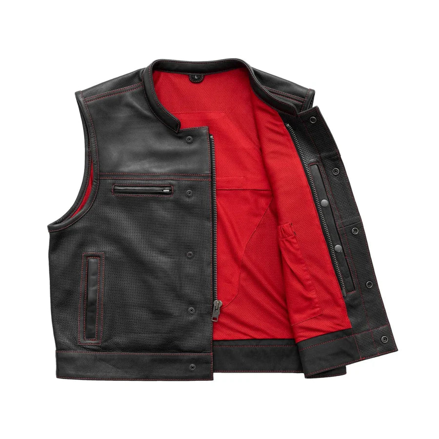 FIM650PERF-BLKRD-Lowrider Perforated Men's Leather Vest