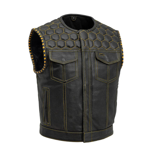 FIM059PERF-BLKGL-Lowside Hornet Perforated Men's Club Style Leather Vest