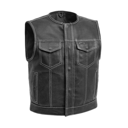 FIM659PERF-BLKWH-Lowside Men's Perforated Motorcycle Leather Vest