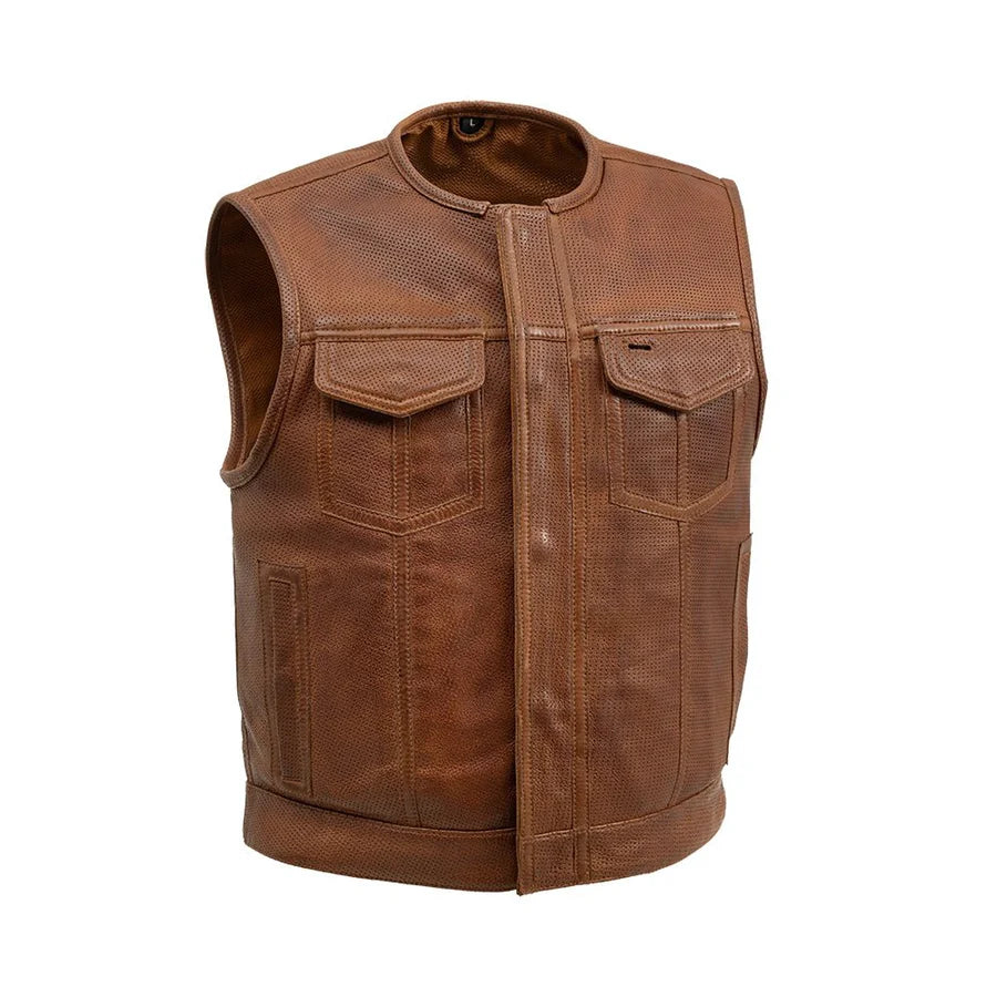 FIM659PERF-COG-Lowside Men's Perforated Motorcycle Leather Vest