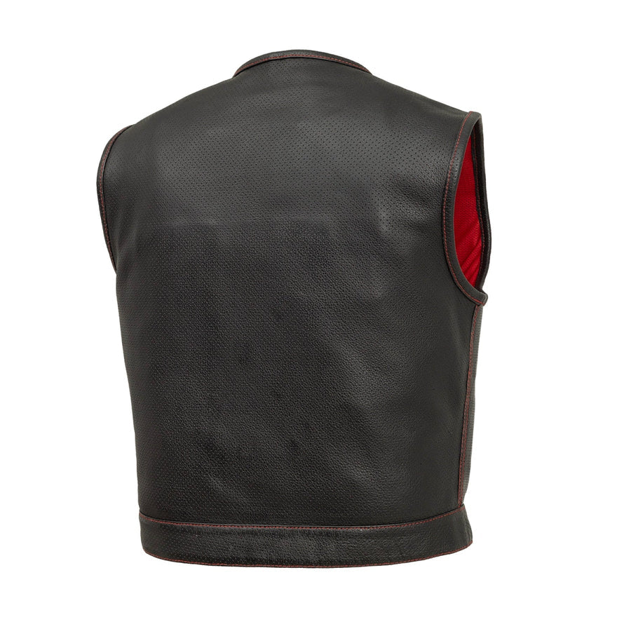 FIM659PERF-BLKRD-Lowside Men's Perforated Motorcycle Leather Vest