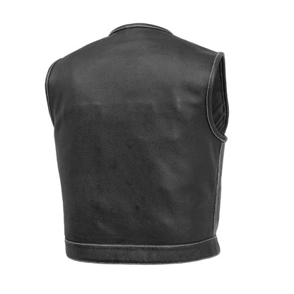 FIM659PERF-BLKWH-Lowside Men's Perforated Motorcycle Leather Vest