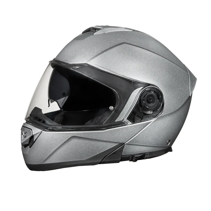 MG1-SM Daytona Glide Modular Motorcycle Helmet - DOT Approved, Bluetooth Ready, Dual Visor, Men/Women/Youth- Silver Metallic