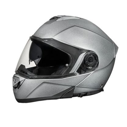 MG1-SM Daytona Glide Modular Motorcycle Helmet - DOT Approved, Bluetooth Ready, Dual Visor, Men/Women/Youth- Silver Metallic