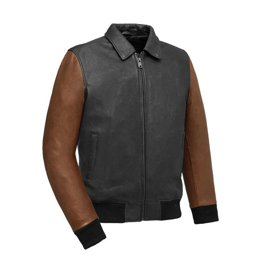 FIM221CMB-BLKCOG-Moto Bomber Two Tone - Men's Leather Jacket