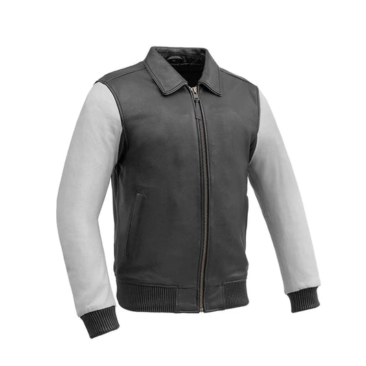 FIM221CMB-BLKWH-Moto Bomber Two Tone - Men's Leather Jacket